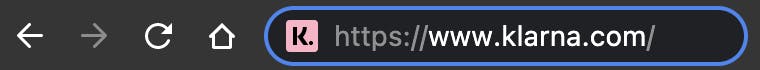 The browser address bar showing an example of an allowlisted domain https://www.klarna.com.