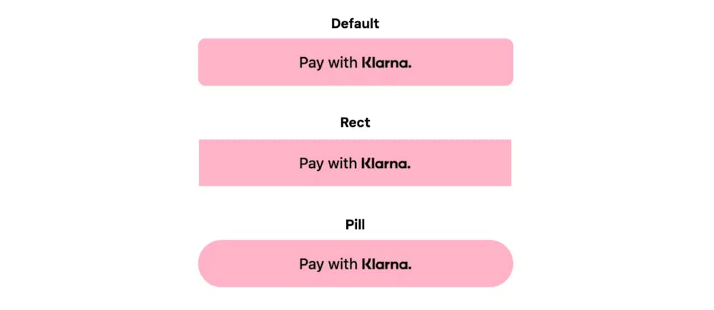 The default, rect, and pill shapes available for the Express Checkout button customization.