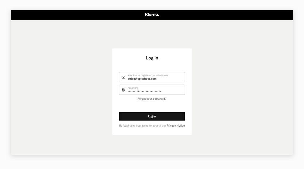 Merchant Portal Login Window Screenshot