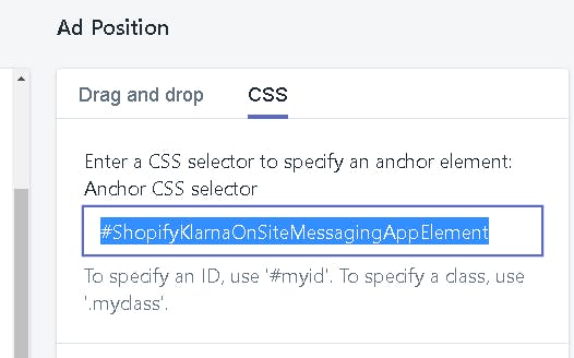 Screenshot of defining a custom anchor CSS selector
