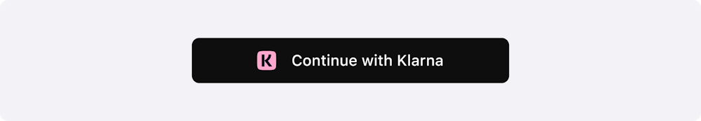 An image showing the standard Sign in with Klarna button with the Klarna badge aligned to the center. The button text is "Continue with Klarna".