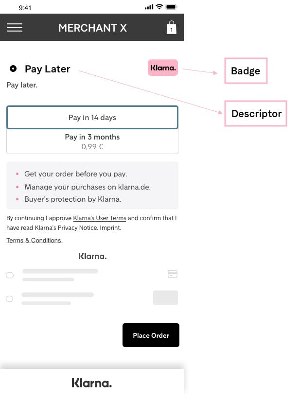 Example of how Payment Descriptor + Payment Badge looks like