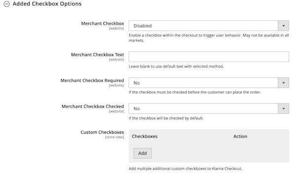 A screenshot of the Adobe Commerce Admin showing the Added Checkbox Options.