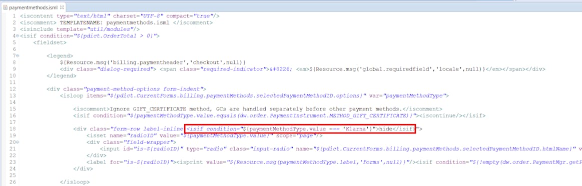 SFCC - Modifications in paymentmethods.isml