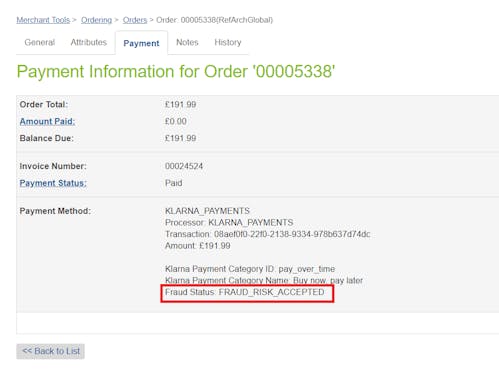 Fraud Status in Payment Details