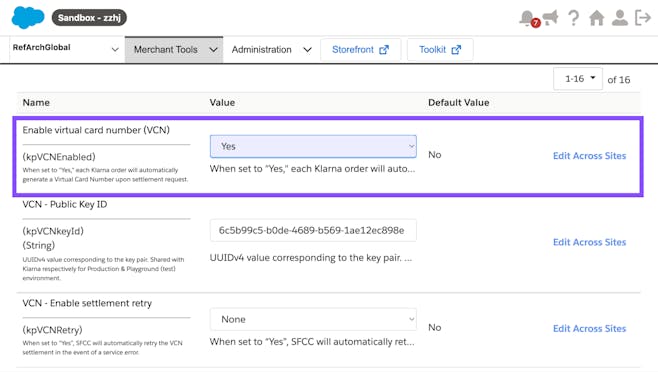 VCN enablement setting