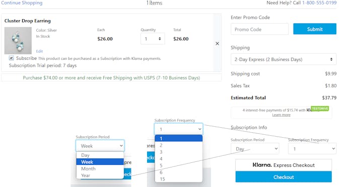 Subscriptions details in cart page