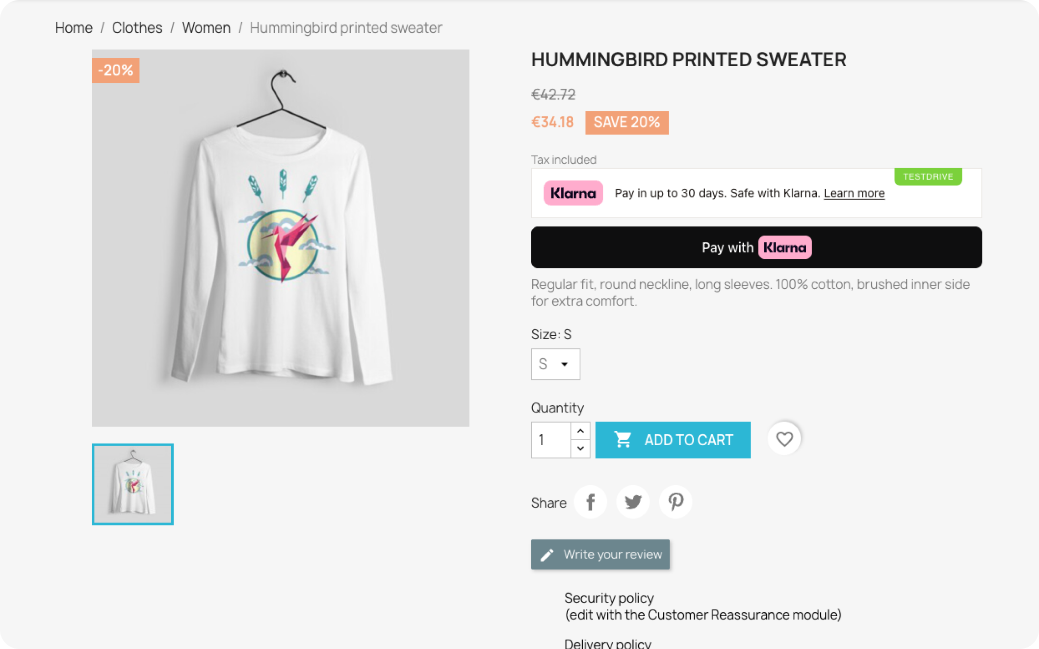Express checkout button on product page