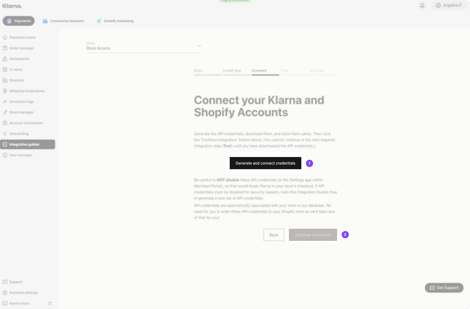 Screenshot of Connect in the Klarna Merchant portal Integration Guides.