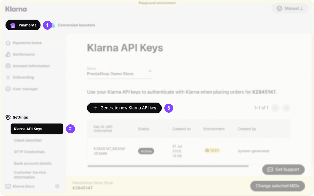 Klarna API Keys - Prestashop