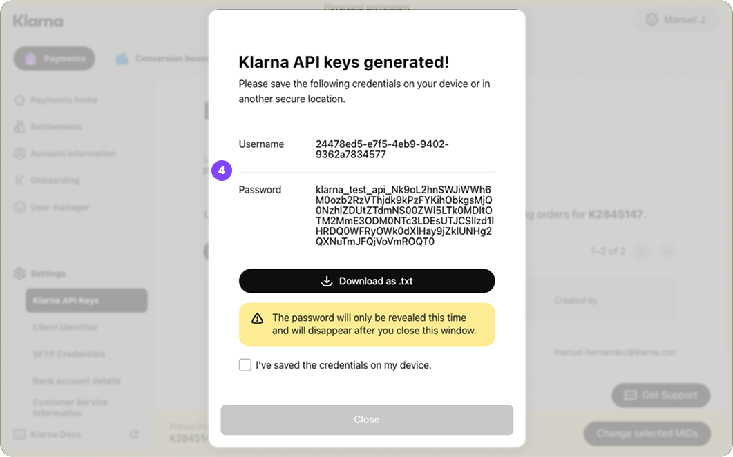 Klarna API Keys 2 - Prestashop