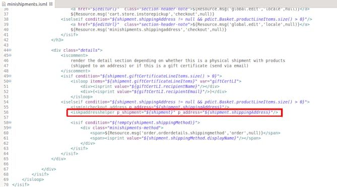 SFCC -  Modifications in minishipments.isml (cont.)