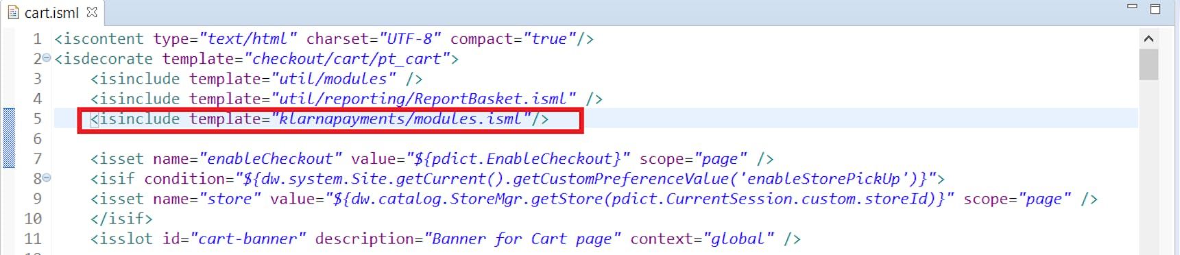 Modifications in cart.isml