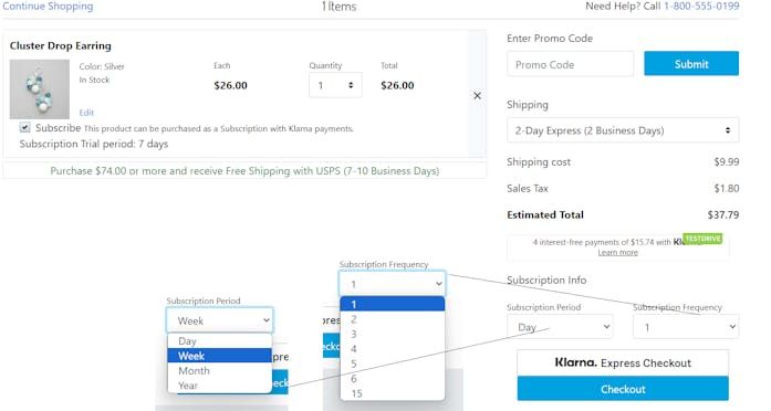 Subscriptions details in cart page