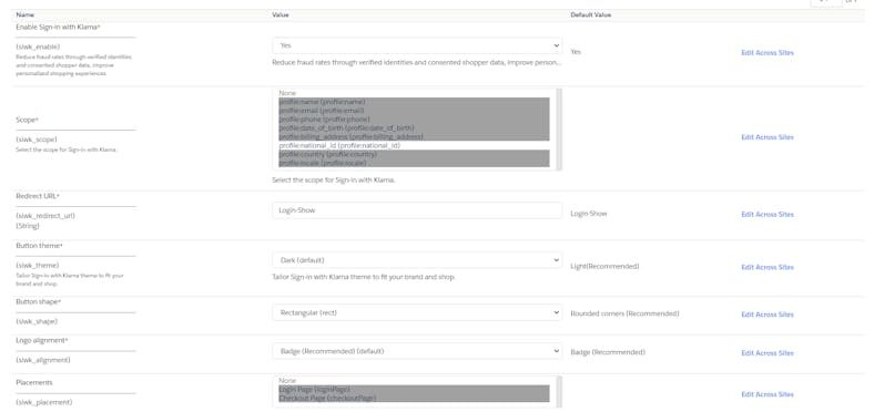 Klarna SIWK configuration